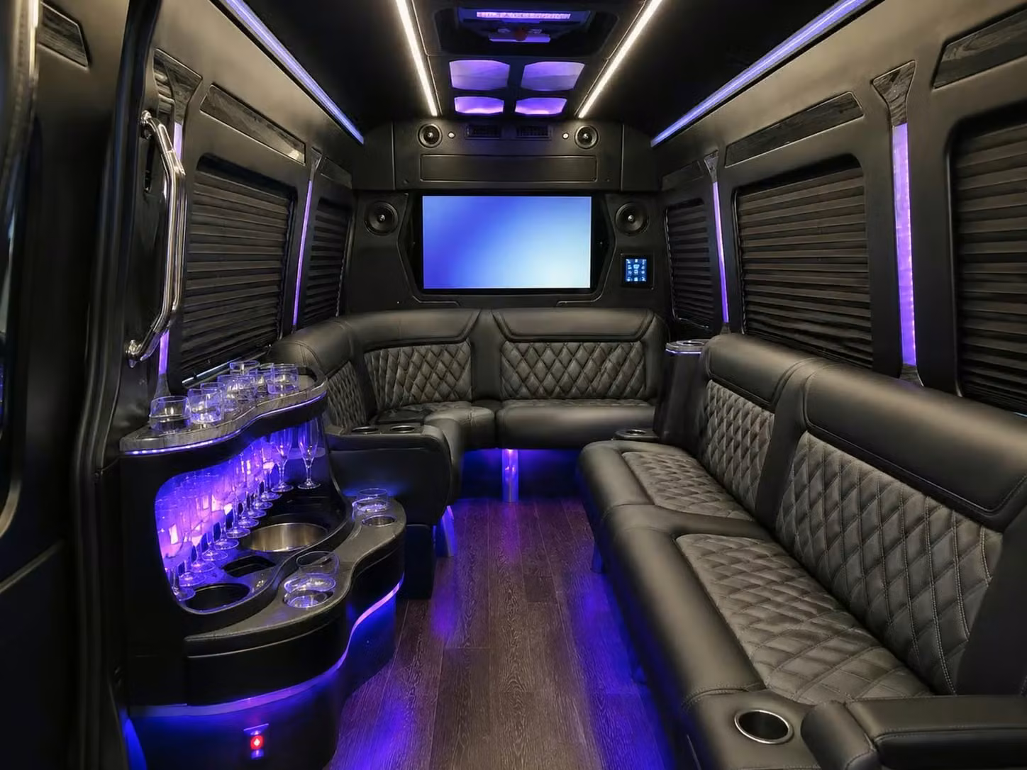 sheboygan prom party buses with led lighting bluetooth sound and leather seating